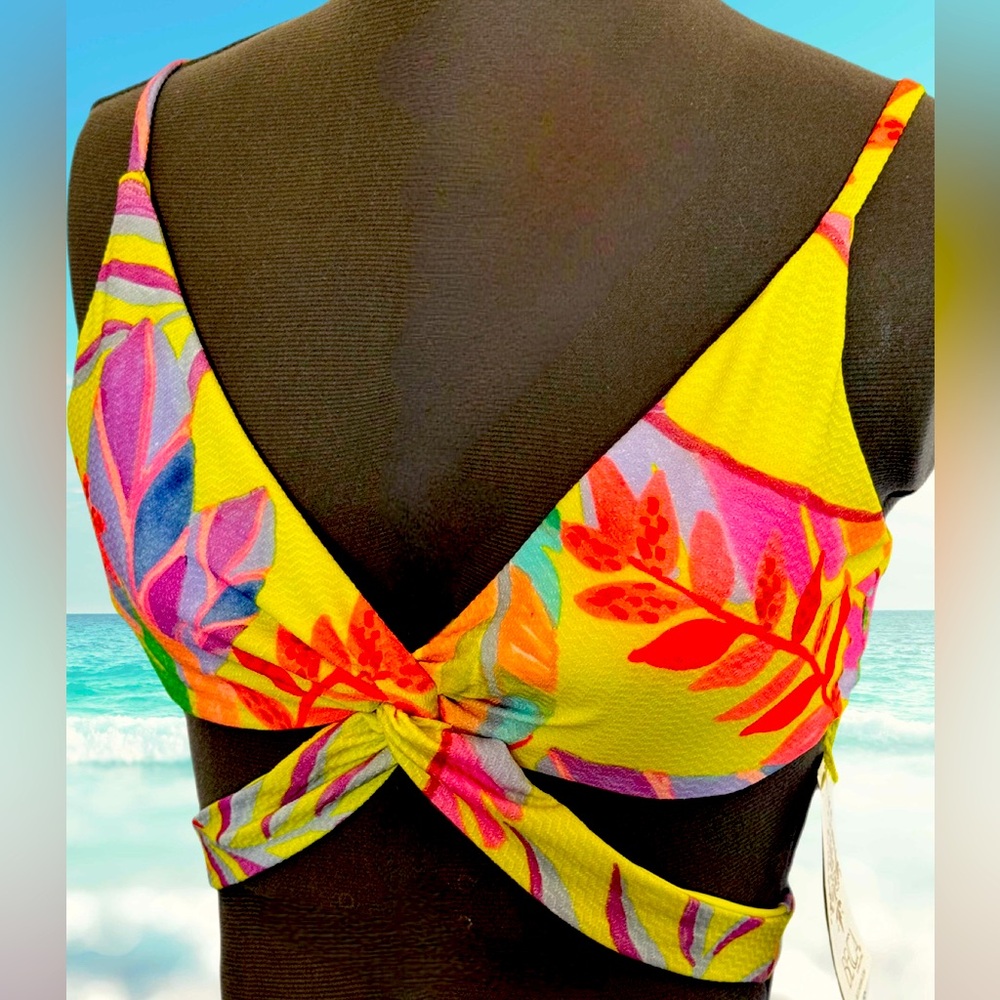NWT Becca Bikini Top in Yellow Tropical Print and Waist Tie Size L